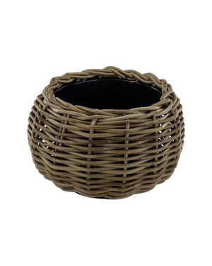 WDMT Bolvormige drypot rotan plantenmand – Ø 29 x 19 cm – waterdichte binnenpot –