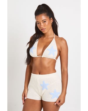 Starfish Applique Crochet Knit Bikini and Micro Short Co-Ord
