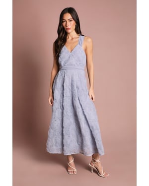 Embroidered Mesh Floral Textured Midi Dress
