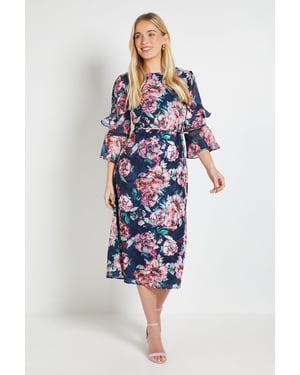 Petite Floral Burn Out Ruffle Midi Dress