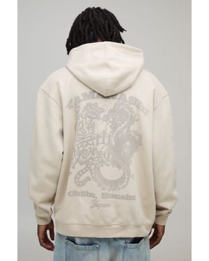 Stone Oversized Tonal Tiger Print Hoodie