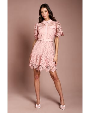 Lace Shirt Mini Belted Dress