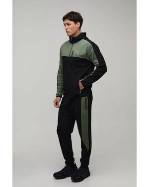 Man Active Colour Block Funnel Hooded Regular Fit Tracksuit