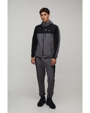 Man Active Colour Block Funnel Hooded Regular Fit Tracksuit
