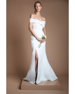 Structured Matte Satin Pleated Bandeau Fishtail Wedding Dress