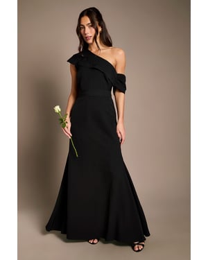 Crepe High Neck One Shoulder Bridesmaid Maxi Dress
