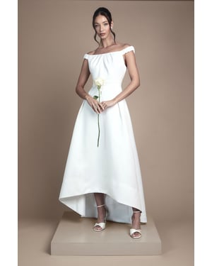 Bardot Fit and Flare Hi Low Hem Maxi Wedding Dress