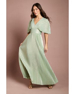 Batwing Pleated Metallic Midaxi Dress
