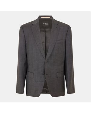 Men's Boss Jeckson Solid Patterned Notch Collared Suit Jacket in Grey