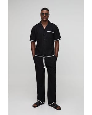 Oversized Contrast Trim Heavyweight Linen Shirt & Relaxed Trouser Set