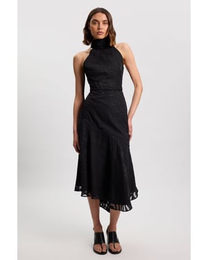 Slub Self Stripe Panelled Woven Skirt