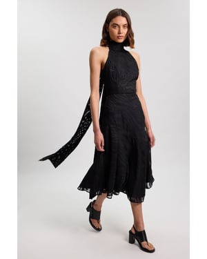Slub Self Stripe Scarf Detail Woven Blouse