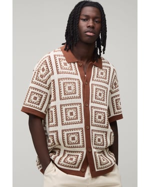Relaxed Crochet Patch Tapestry Knitted Shirt