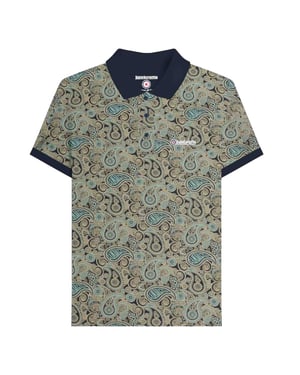 Lambretta Mens SS25 Paisley Branded Polo Shirt (Navy/Cameo Blue)