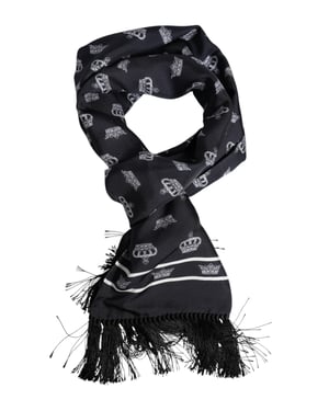 Dolce & Gabbana Zwarte Zijde Kroon Franje Mannen Foulard Sjaal