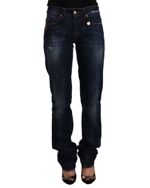 GF Ferre Donkerblauwe Gewassen Mid Waist Katoenen Denim Rechte Jeans