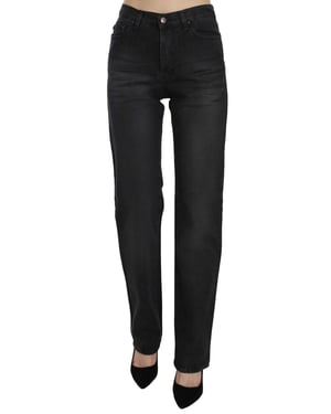 Just Cavalli Zwarte Gewassen Hoge Taille Rechte Denim Broek Jeans