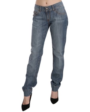 Just Cavalli Blauwe Gewassen Katoenen Lage Taille Slim Fit Jeans