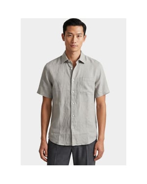 Bos Bright Blue Casual hemd korte mouw linnen shirt 5700.426/356