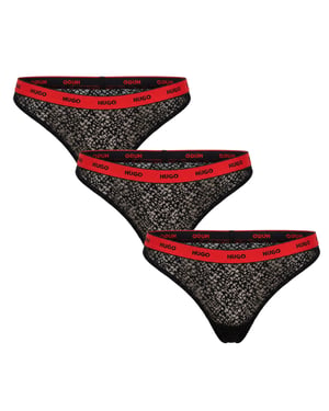 Pack of 3 Women's Lace Thongs with Logo 50535265