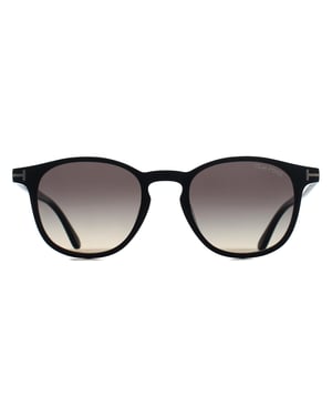 Tom Ford Round Mens Shiny Black Grey Gradient Light Mirror Holt-02 FT1302