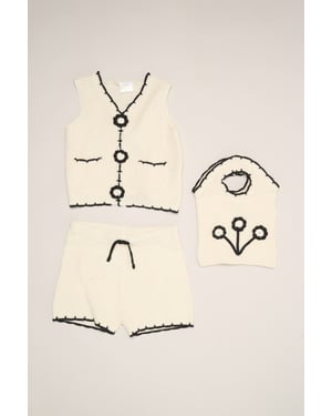Retro Crochet 3-Piece Set with Vest Top, Shorts & Bag