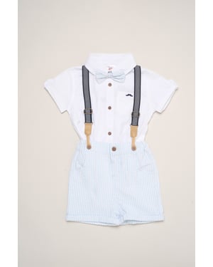 Mock Shirt Bodysuit, Shorts and Bowtie Outfit Set