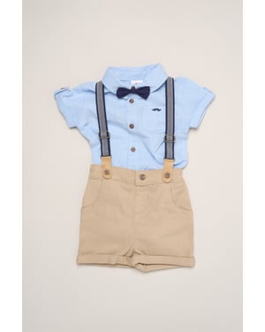 Mock Shirt Bodysuit, Shorts and Bowtie Outfit Set