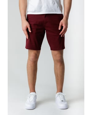 Burgundy Classic Chino Shorts With Button Fastening And Belt Loops