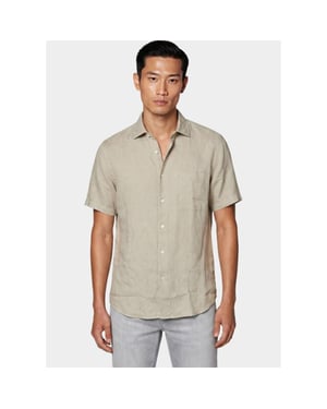 Bos Bright Blue Casual hemd korte mouw linnen shirt 5700.426/606