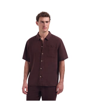 No Excess Shirt short sleeve with linen, garm dark brown