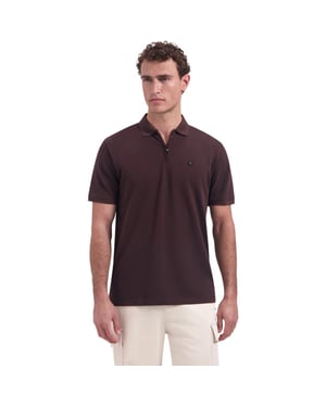 No Excess Polo short sleeve zip garment dyed dark brown