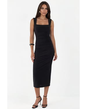 Square Collar Bodycon Sandy Midi Dress