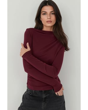 Boat Neck Blouse with Gathering Detail