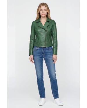 Armin Leather Biker Jacket in Forest Green