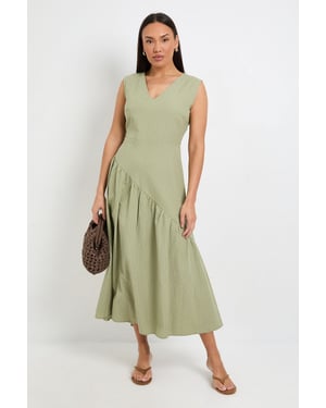 Stripe V Neck Asymmetric Seam Dress
