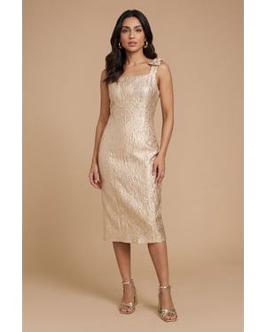 Petite DP Luxe Bow Shoulder Jacquard Midi Dress