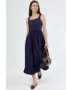 Effen Midi Jurk met Vierkante Kraag