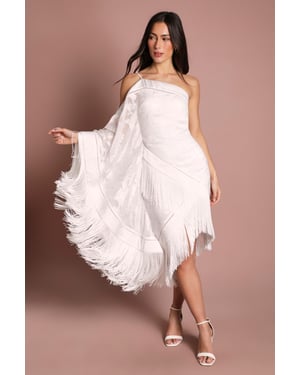 One Shoulder Fringe Detail Bridal Mini Dress
