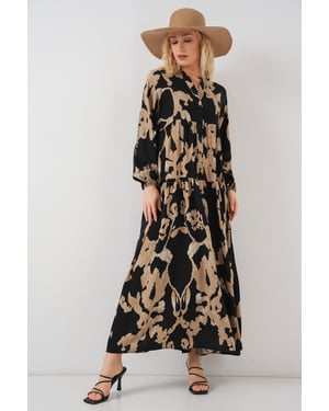 Geprinte V-hals Maxi Jurk