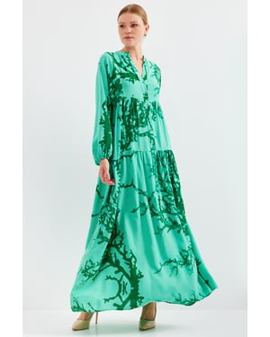 Geprinte V-hals Maxi-jurk