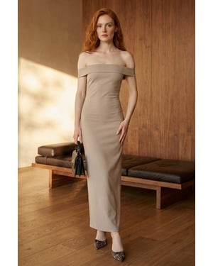 Off-shoulder bodycon maxi jurk met split