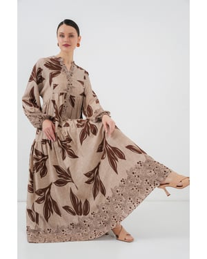 Geprinte V-hals Maxi-jurk