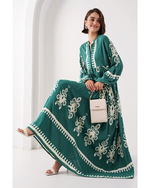 Geprinte V-hals Maxi-jurk