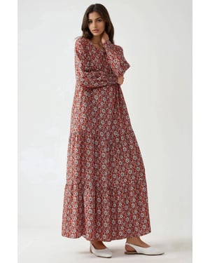 Geprinte Korte Mouw Viscose Maxi Jurk