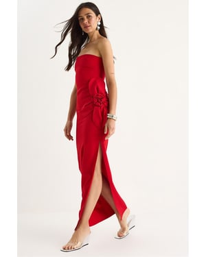 Strapless Bloemen Maxi Jurk met Strikdetail