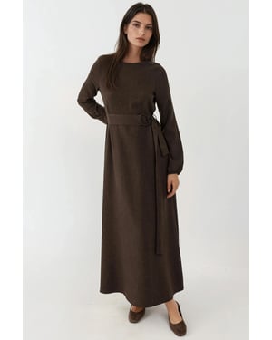 Maxi-jurk met lange mouwen en gebogen detail