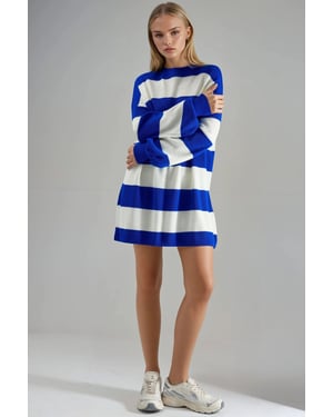 Gestreepte Mini-jurk met Ronde Hals