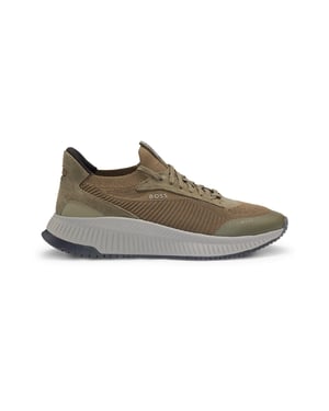 Men's Boss Ttnm Evo Trainers With Signature Detailing in Dark Green