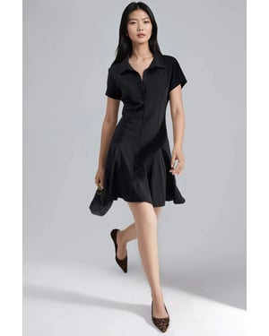 Crepe Mini Dress with Button Closure and Polo Collar